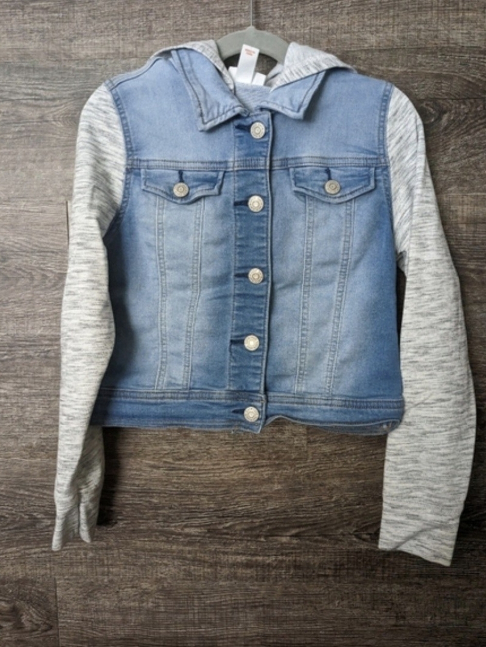 Cat & Jack Blue Denim Jacket with Light Gray Hoodie Sleeves